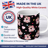 Personalized Custom Name Romantic Couple Kissing Floral Bouquet Hearts Seamless Pattern Black 11oz Ceramic Coffee Tea Mug White Large Handle