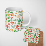 Personalized Custom Name Colorful Christmas Ornament Holly Star Festive Seamless Pattern 11oz Ceramic Coffee Tea Mug White Large Handle