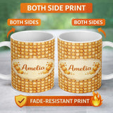 Personalized Custom Name Golden Biscuit Cookie Repeat Seamless Pattern Charming Kitchen Decor 11oz Ceramic Coffee Tea Mug White Large Handle