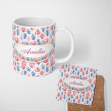Personalized Custom Name Bright Multicolor Crystal Cluster Seamless Pattern Dark Background 11oz Ceramic Coffee Tea Mug White Large Handle