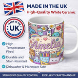Custom Name Cute Kawaii School Supplies Science Art Cute Pattern Purple Lovely 11oz Ceramic Coffee Tea Mug White Large Handle