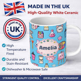 Personalized Custom Name Cute Kawaii Graduate Boy Science Art Supplies Seamless Pattern Blue 11oz Ceramic Coffee Tea Mug White Large Handle