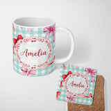 Personalized Custom Name Bold Black Bonsai Tree Silhouettes on Light Background Pattern 11oz Ceramic Coffee Tea Mug White Large Handle