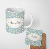 Personalized Custom Name Light Blue Cute Hamster Snowfall Seamless Pattern Cute Unique Gift 11oz Ceramic Coffee Tea Mug White Large Handle