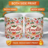 Personalized Custom Name Cute Christmas Santa Gifts Candy Snowman Seamless Pattern Lovely 11oz Ceramic Coffee Tea Mug White Large Handle