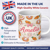 Personalized Custom Name Cute Easter Bunny Carrot Donut Hearts Seamless Pattern Cream Lovely 11oz Ceramic Coffee Tea Mug White Large Handle