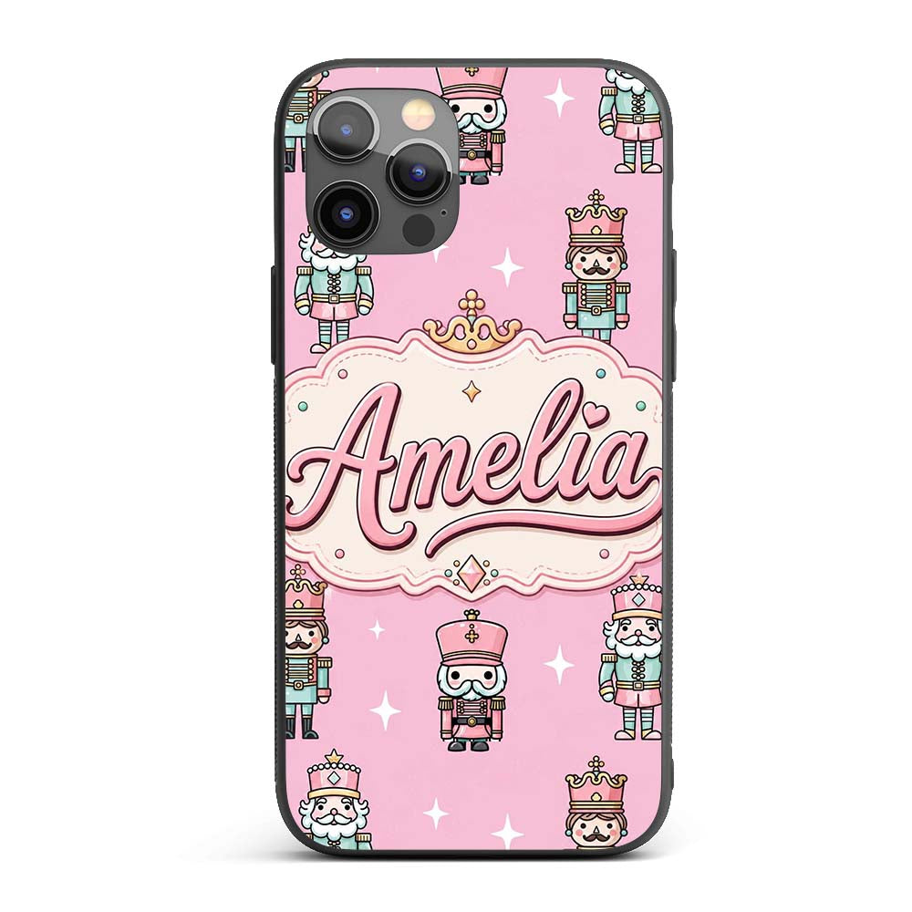 Cute Nutcracker Soldiers Pink Background Festive Custom Name Protective Phone Case Mobile Cover Durable Everyday Smartphone Shock Resistant