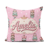 Custom Name Nutcracker Soldiers Pink Background Festive Seamless Square Filled Cushion Throw Pillow Sofa Bed Home Decor Zip Washable UK Made