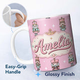 Personalized Custom Name Cute Nutcracker Soldiers Pink Background Festive Christmas Seamless 11oz Ceramic Coffee Tea Mug White Large Handle
