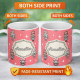 Personalized Custom Name Cute Nutcracker Soldiers Pastel Pink Background Seamless Pattern 11oz Ceramic Coffee Tea Mug White Large Handle