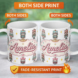 Personalized Custom Name Cute Nutcracker Soldiers Light Grey Background Seamless Pattern Name 11oz Ceramic Coffee Tea Mug White Large Handle