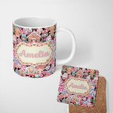 Personalized Custom Name Cute Christmas Gingerbread Candy House Seamless Pattern Name Unique 11oz Ceramic Coffee Tea Mug White Large Handle