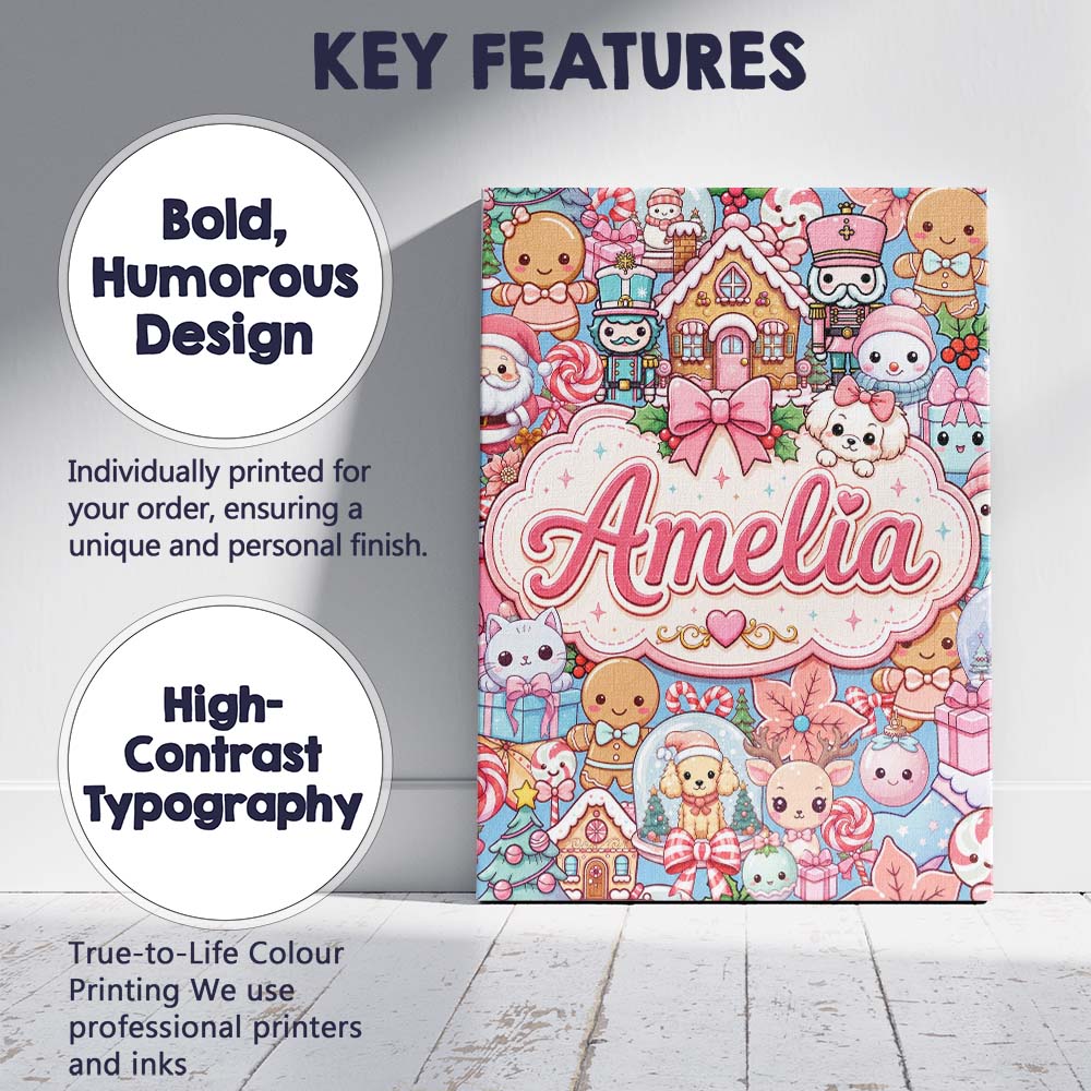 Personalised Name Cute Christmas Gingerbread Custom Bespoke  Contemporary Display Canvas Wall Art Print Decor Picture Ready to Hang