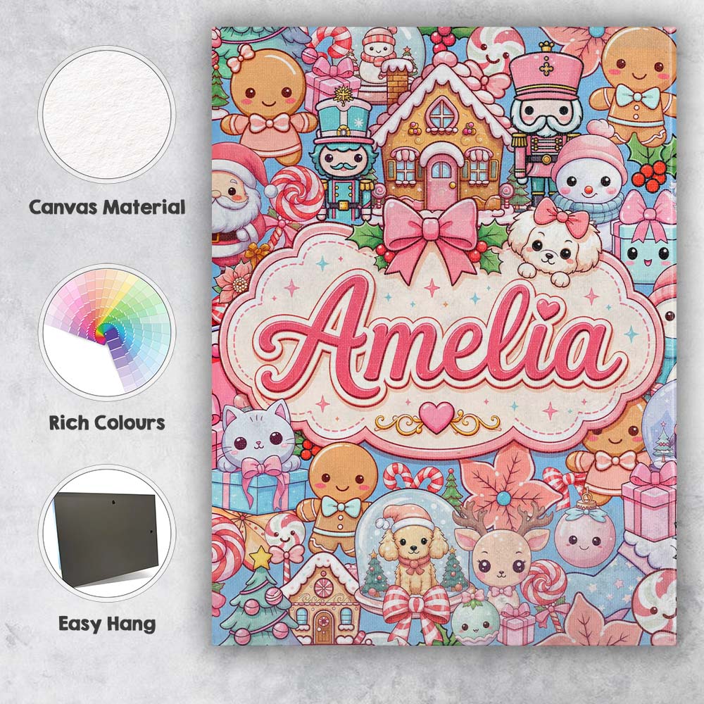 Personalised Name Cute Christmas Gingerbread Custom Bespoke  Contemporary Display Canvas Wall Art Print Decor Picture Ready to Hang