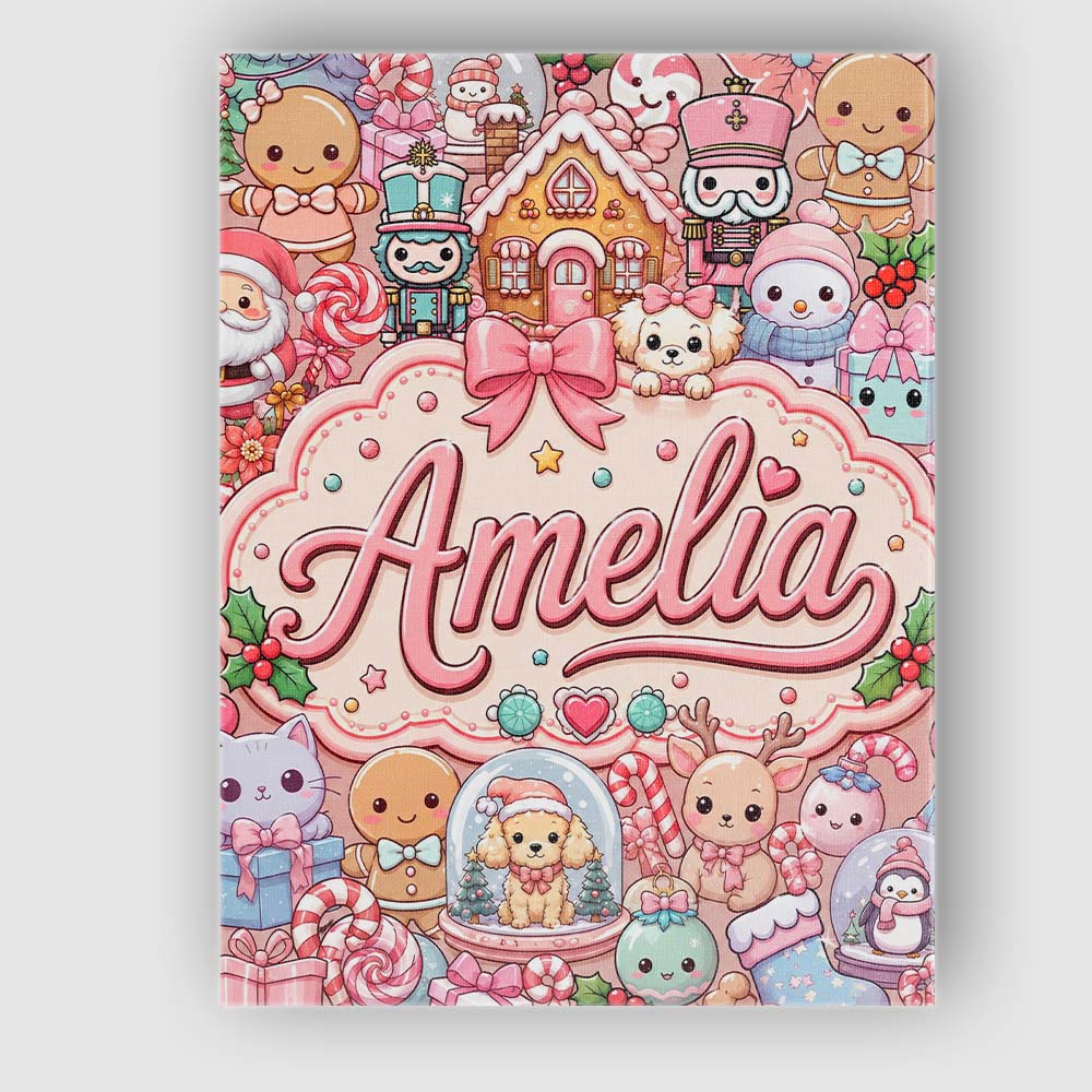 Personalised Name Cute Christmas Gingerbread Custom Bespoke  Contemporary Display Canvas Wall Art Print Decor Picture Ready to Hang