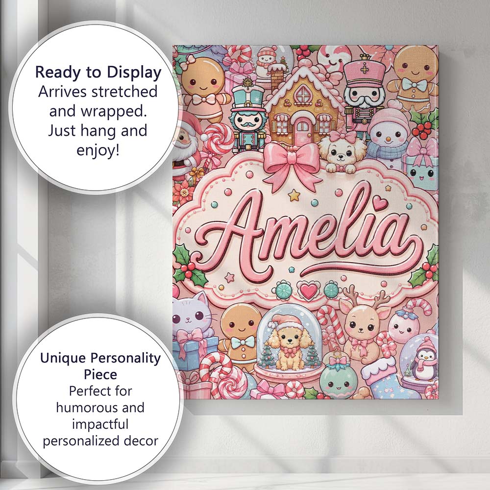 Personalised Name Cute Christmas Gingerbread Custom Bespoke  Contemporary Display Canvas Wall Art Print Decor Picture Ready to Hang