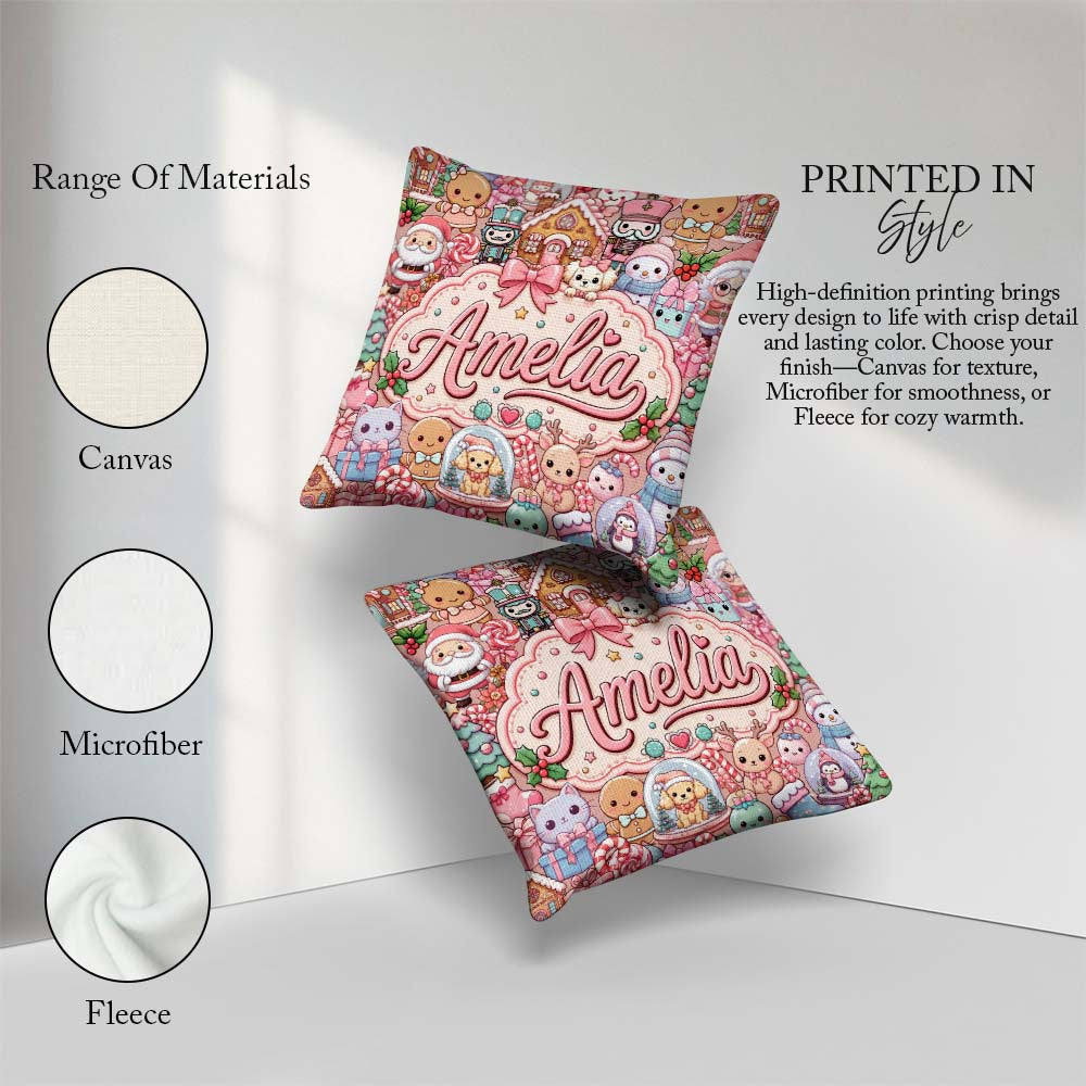 Custom Name Christmas Gingerbread Candy Warm Beige Seamless Name Square Filled Cushion Throw Pillow Sofa Bed Home Decor Zip Washable UK Made