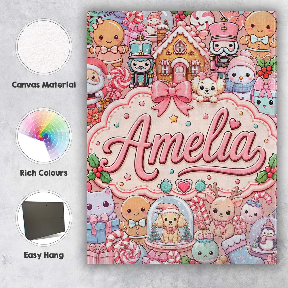 Personalised Name Cute Christmas Gingerbread Custom Bespoke  Contemporary Display Canvas Wall Art Print Decor Picture Ready to Hang