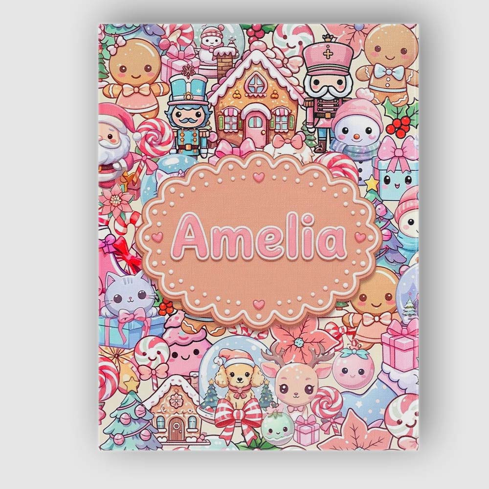 Personalised Name Cute Christmas Gingerbread Custom Bespoke  Contemporary Display Canvas Wall Art Print Decor Picture Ready to Hang