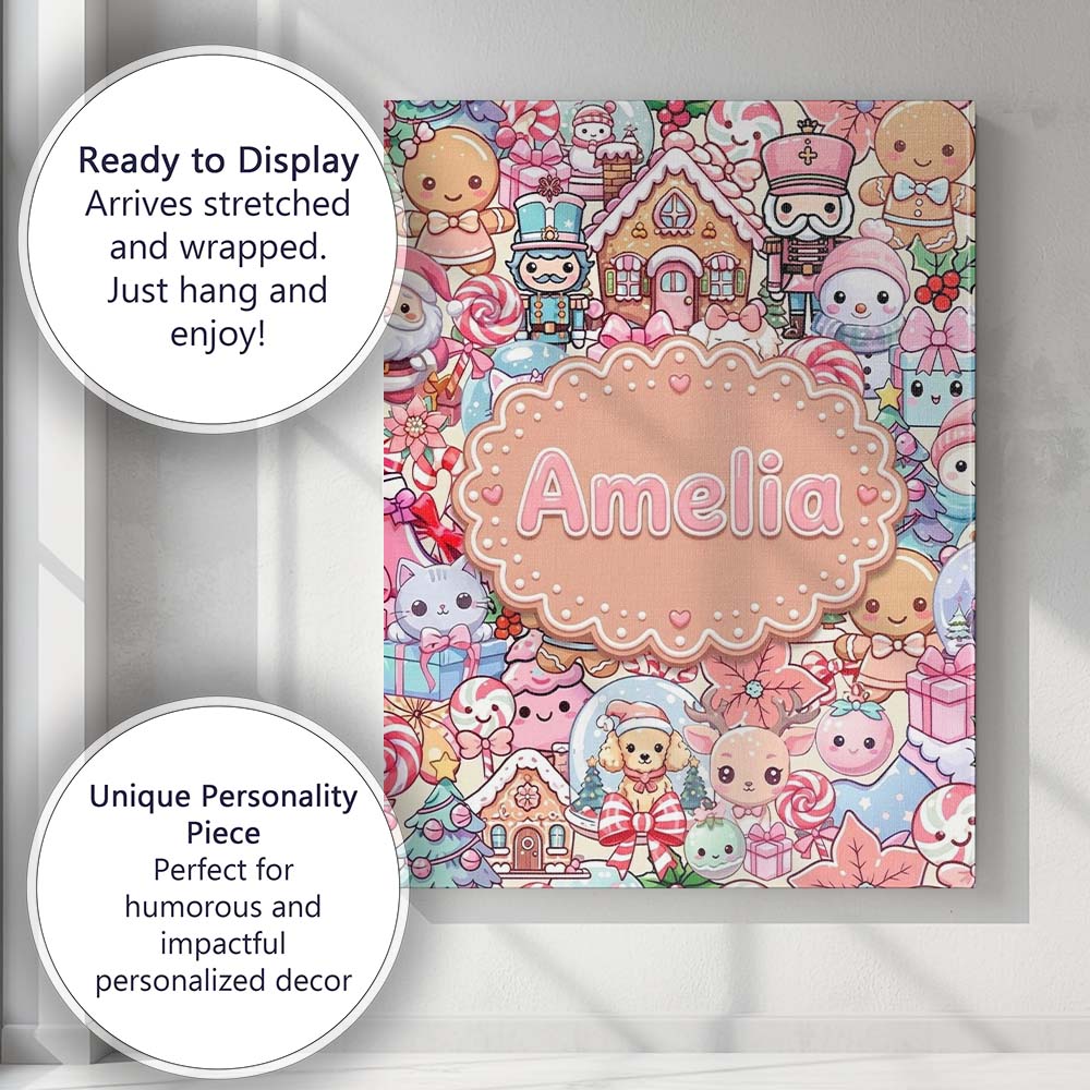 Personalised Name Cute Christmas Gingerbread Custom Bespoke  Contemporary Display Canvas Wall Art Print Decor Picture Ready to Hang
