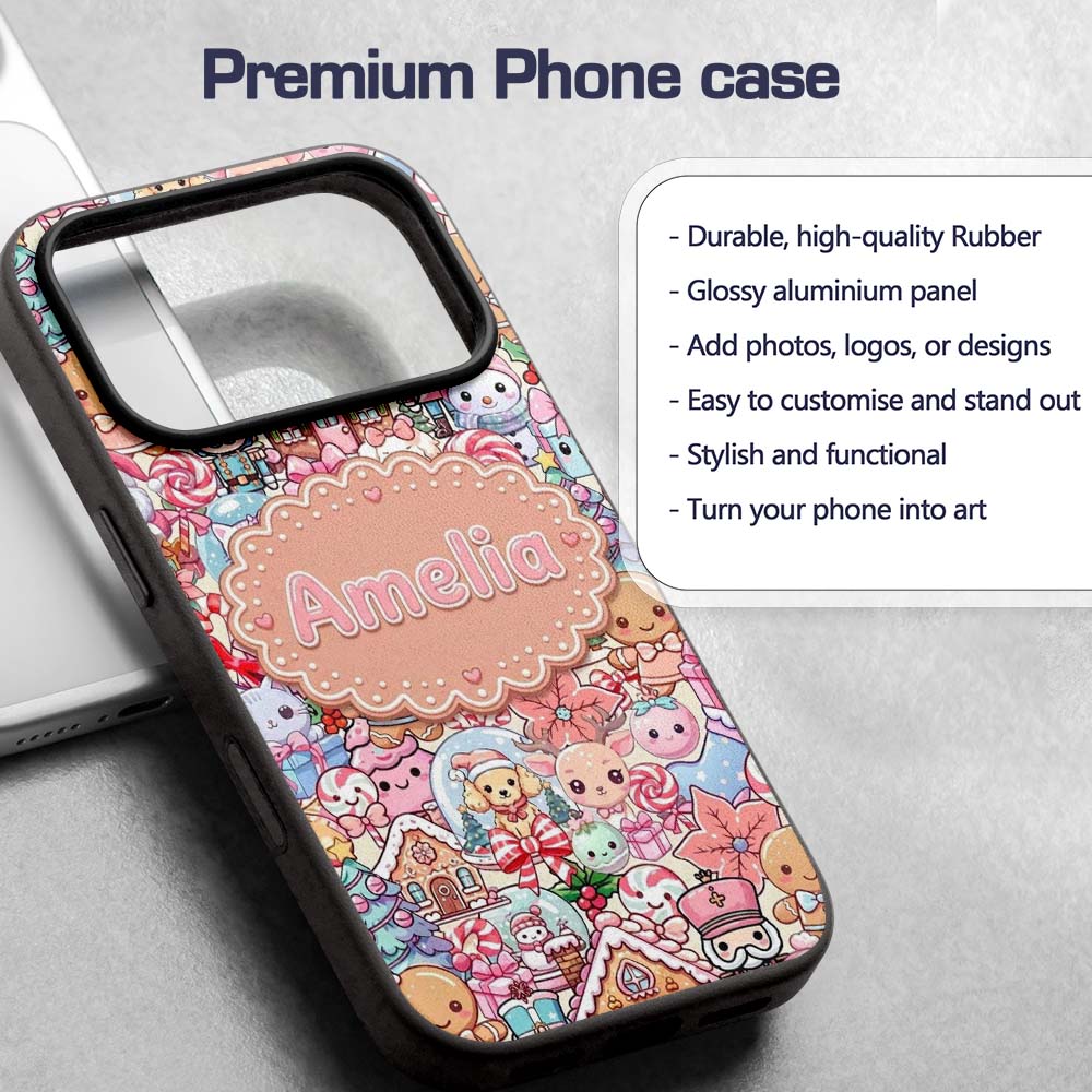 Cute Christmas Gingerbread Candy Printed Design Custom Name Protective Phone Case Mobile Cover Durable Everyday Smartphone Shock Resistant