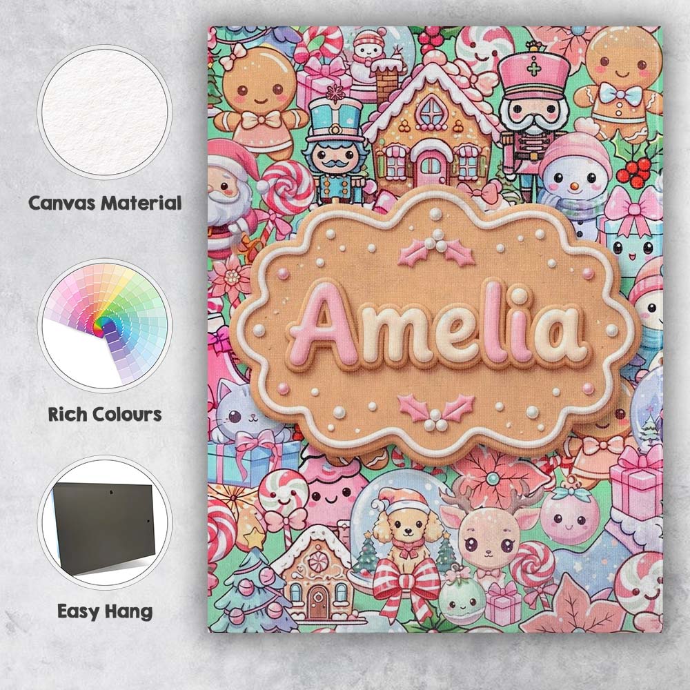 Personalised Name Cute Christmas Gingerbread Custom Bespoke  Contemporary Display Canvas Wall Art Print Decor Picture Ready to Hang