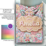 Cute Christmas Gingerbread Candy Festive Green Background Seamless  Personalised Custom Name Super Soft Fleece Blanket Bed Sofa Throw