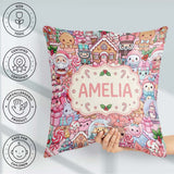 Custom Name Cute Gingerbread Candy Soft Pink Background Seamless Square Filled Cushion Throw Pillow Sofa Bed Home Decor Zip Washable UK Made