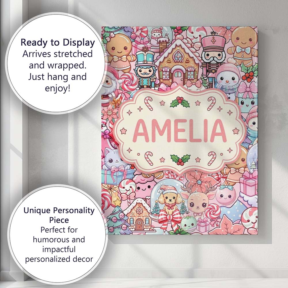 Personalised Name Cute Christmas Gingerbread Custom Bespoke  Contemporary Display Canvas Wall Art Print Decor Picture Ready to Hang