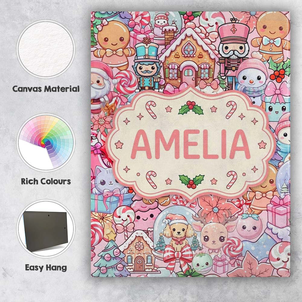 Personalised Name Cute Christmas Gingerbread Custom Bespoke  Contemporary Display Canvas Wall Art Print Decor Picture Ready to Hang