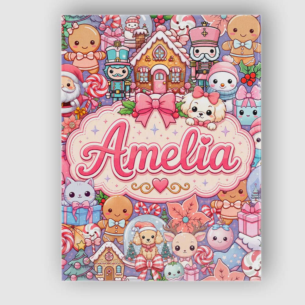 Personalised Name Cute Christmas Gingerbread Custom Bespoke  Contemporary Display Canvas Wall Art Print Decor Picture Ready to Hang