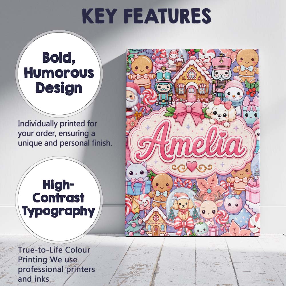 Personalised Name Cute Christmas Gingerbread Custom Bespoke  Contemporary Display Canvas Wall Art Print Decor Picture Ready to Hang