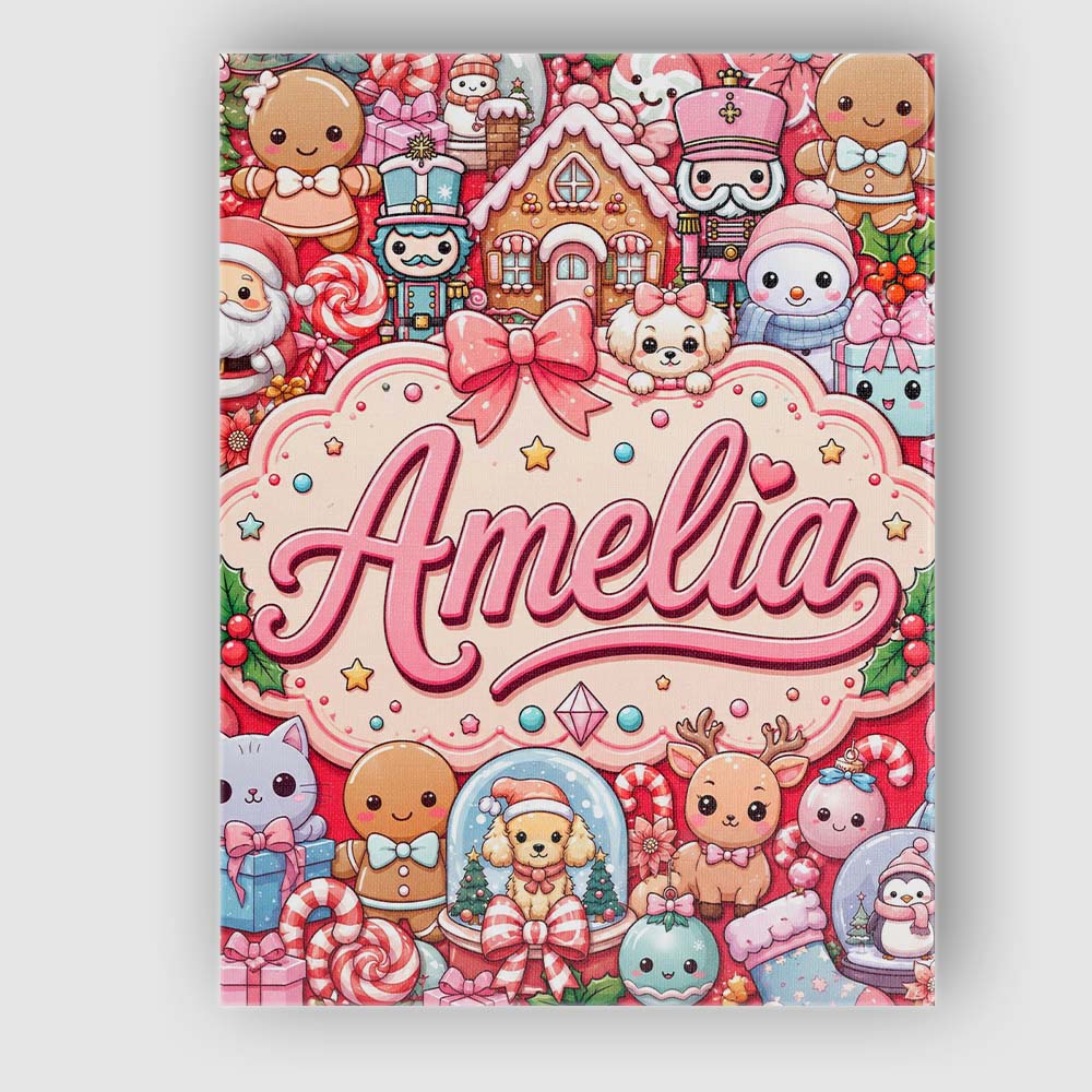 Personalised Name Cute Christmas Gingerbread Custom Bespoke  Contemporary Display Canvas Wall Art Print Decor Picture Ready to Hang
