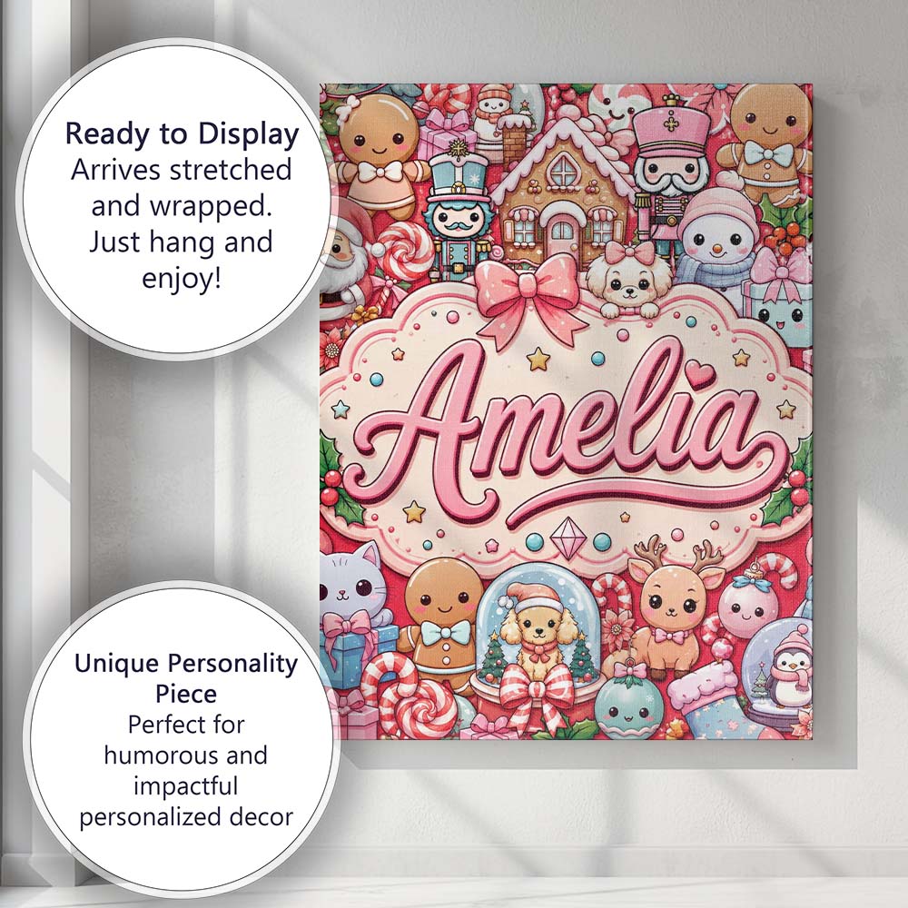 Personalised Name Cute Christmas Gingerbread Custom Bespoke  Contemporary Display Canvas Wall Art Print Decor Picture Ready to Hang