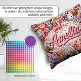 Custom Name Cute Christmas Gingerbread Candy Bright Red Seamless Square Filled Cushion Throw Pillow Sofa Bed Home Decor Zip Washable UK Made