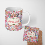 Personalized Custom Name Cute Christmas Gingerbread Candy Pastel Cream Background Seamless 11oz Ceramic Coffee Tea Mug White Large Handle