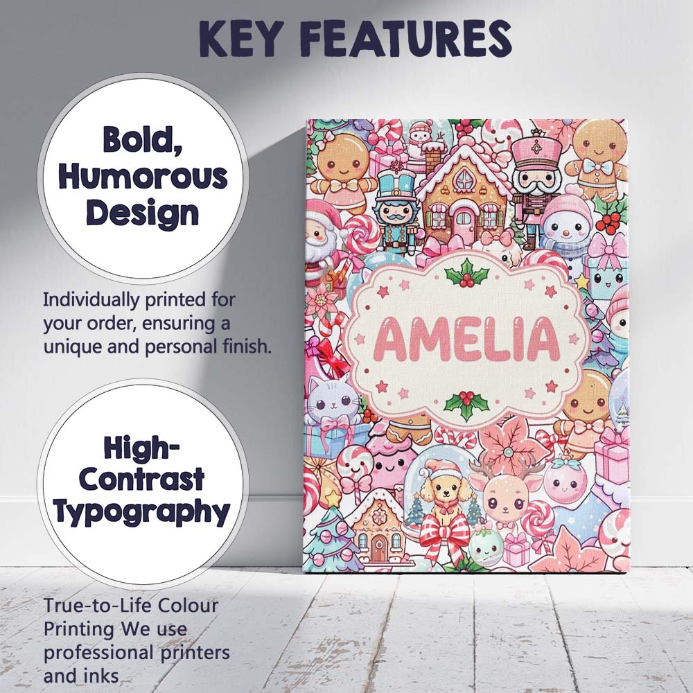 Personalised Name Cute Christmas Gingerbread Custom Bespoke  Contemporary Display Canvas Wall Art Print Decor Picture Ready to Hang