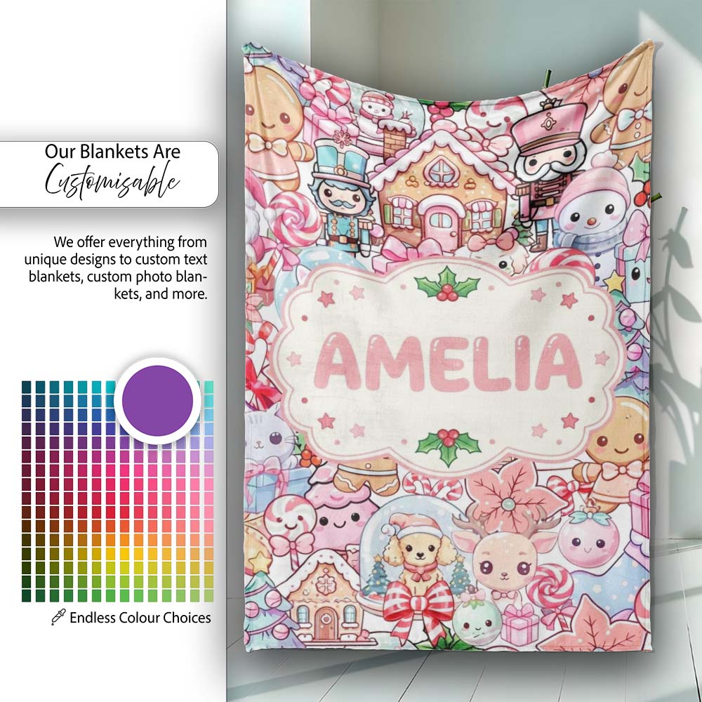 Cute Christmas Gingerbread Candy Pastel Cream Background Seamless  Personalised Custom Name Super Soft Fleece Blanket Bed Sofa Throw