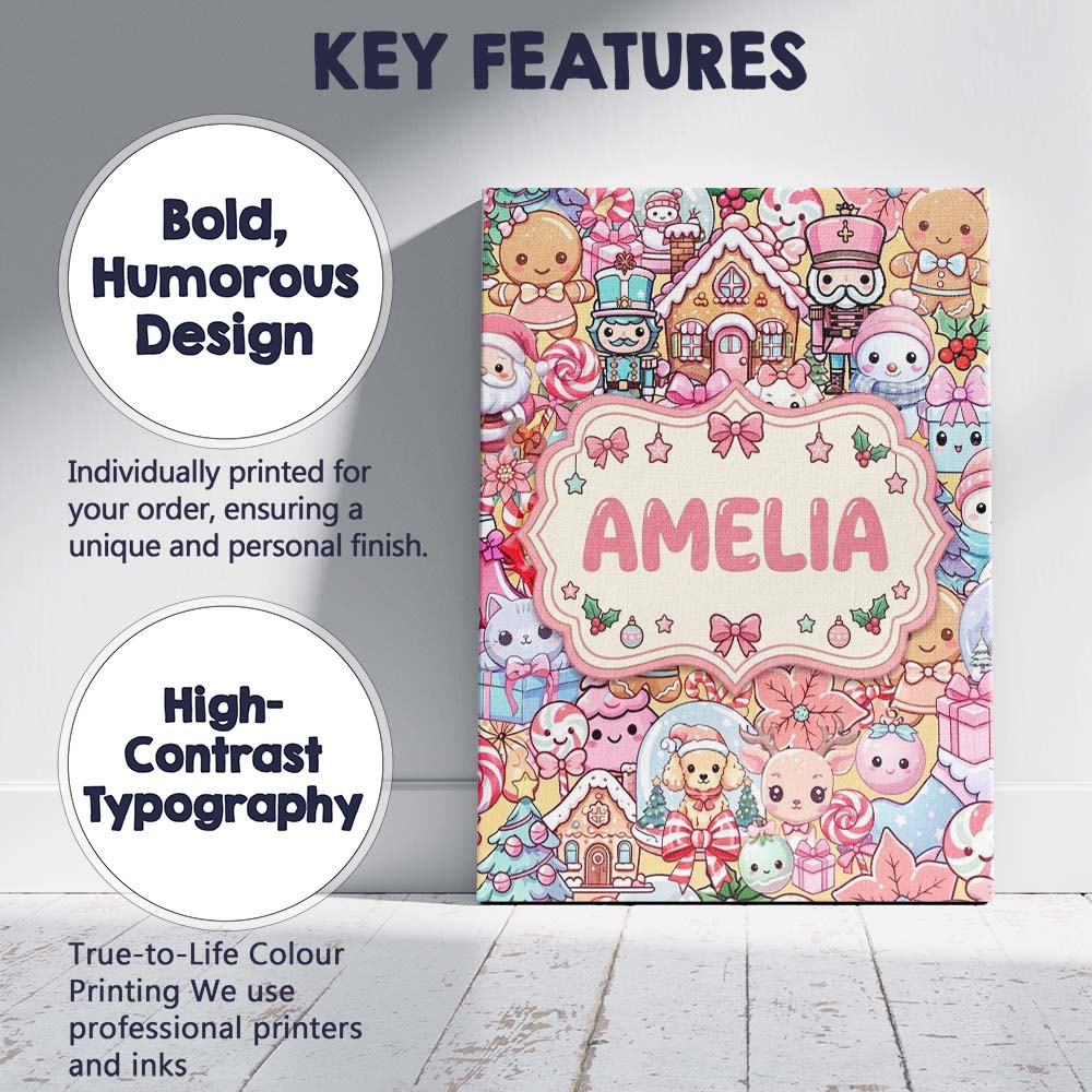 Personalised Name Cute Christmas Gingerbread Custom Bespoke  Contemporary Display Canvas Wall Art Print Decor Picture Ready to Hang