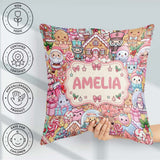 Custom Name Cute Christmas Gingerbread Candy Warm Beige Seamless Square Filled Cushion Throw Pillow Sofa Bed Home Decor Zip Washable UK Made