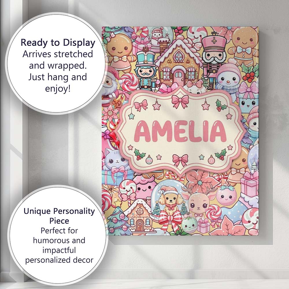 Personalised Name Cute Christmas Gingerbread Custom Bespoke  Contemporary Display Canvas Wall Art Print Decor Picture Ready to Hang