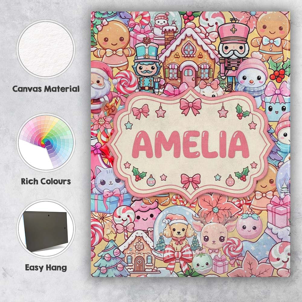 Personalised Name Cute Christmas Gingerbread Custom Bespoke  Contemporary Display Canvas Wall Art Print Decor Picture Ready to Hang