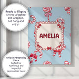 Personalised Name Cute Candy Cane Bows Custom  Modern Room Accent Elegant Feature Canvas Wall Art Print Decor Picture Ready to Hang