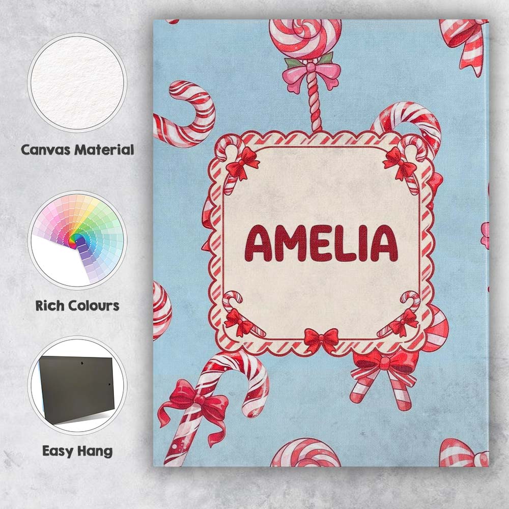 Personalised Name Cute Candy Cane Bows Custom  Modern Room Accent Elegant Feature Canvas Wall Art Print Decor Picture Ready to Hang