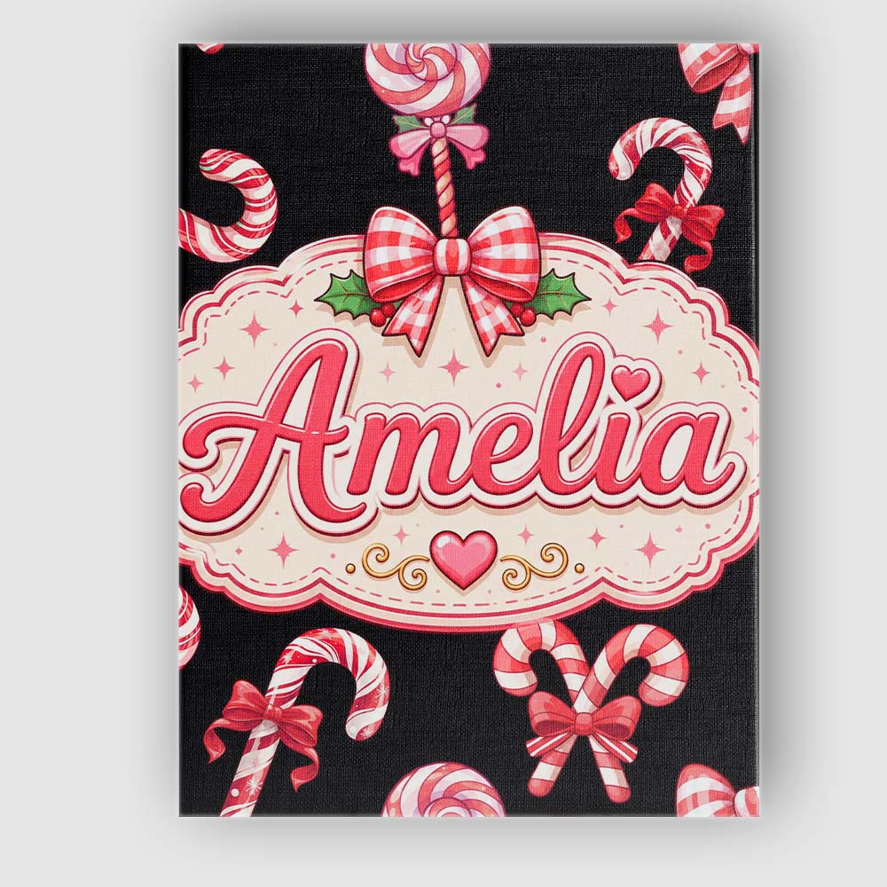 Personalised Name Cute Candy Cane Bows Dark Custom  Bespoke Interior Contemporary Canvas Wall Art Print Decor Picture Ready to Hang