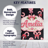 Personalised Name Cute Candy Cane Bows Dark Custom  Bespoke Interior Contemporary Canvas Wall Art Print Decor Picture Ready to Hang