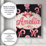 Personalised Name Cute Candy Cane Bows Dark Custom  Bespoke Interior Contemporary Canvas Wall Art Print Decor Picture Ready to Hang