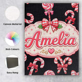 Personalised Name Cute Candy Cane Bows Dark Custom  Bespoke Interior Contemporary Canvas Wall Art Print Decor Picture Ready to Hang