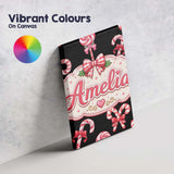 Personalised Name Cute Candy Cane Bows Dark Custom  Bespoke Interior Contemporary Canvas Wall Art Print Decor Picture Ready to Hang