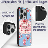 Cute Candy Cane Bows Light Blue Printed Design Custom Name Protective Phone Case Mobile Cover Durable Everyday Smartphone Shock Resistant
